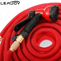 Red Water Garden hose 50ft with Solid Brass Fittings, 8 Function Garden Hose Sprayer Nozzle